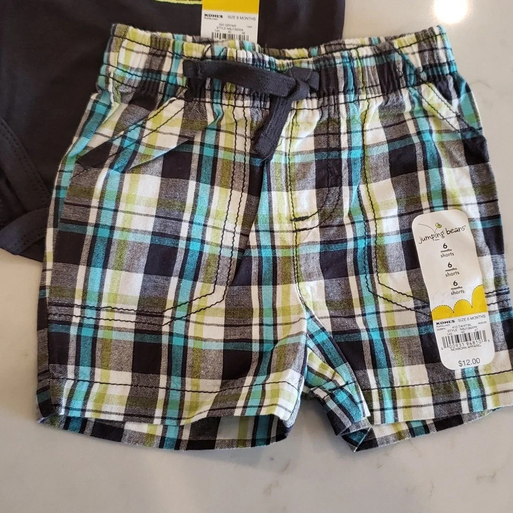 Elephant Hot Air Balloon Bodysuit and plaid Shorts Set baby boy size 6M - Picture 9 of 10